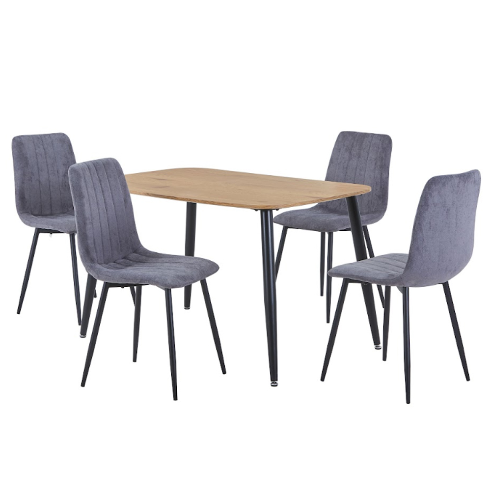Arta Oak Rectangular Wooden Dining Table with 4 Grey Straight Stitch Fabric Chairs
