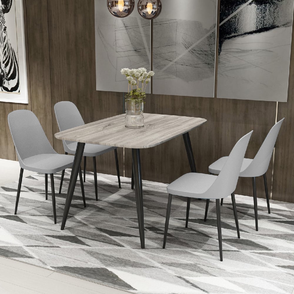 Read more about Arta grey wooden dining table 4 curve plastic grey chairs