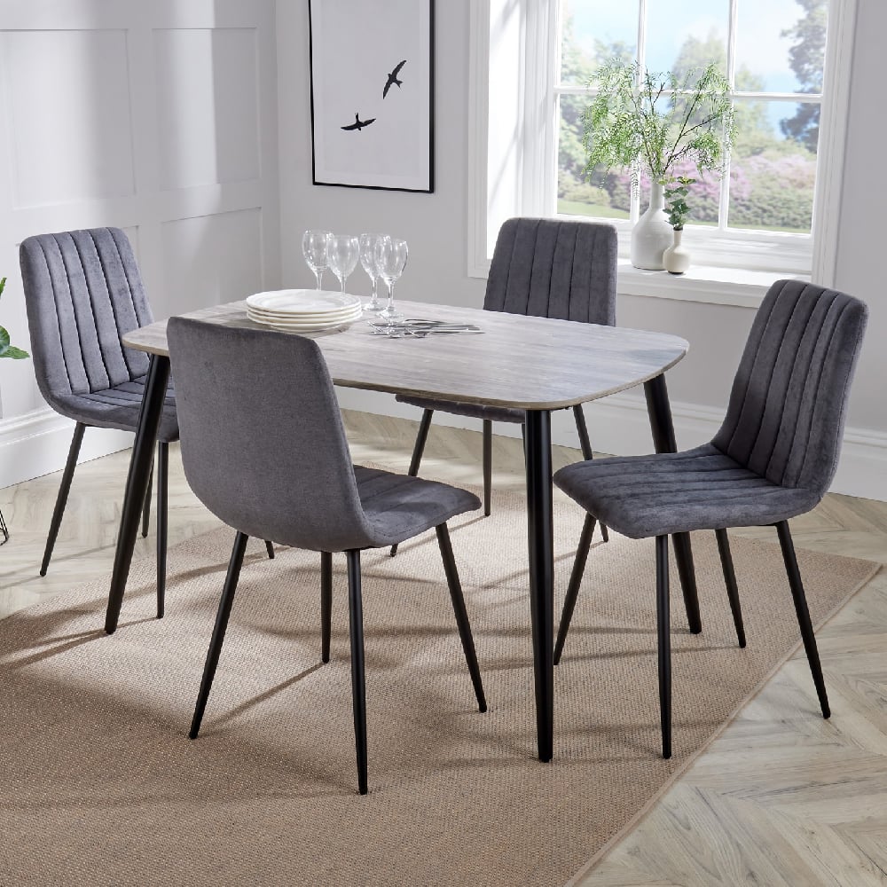 Read more about Arta grey wooden dining table 4 dark grey straight chairs