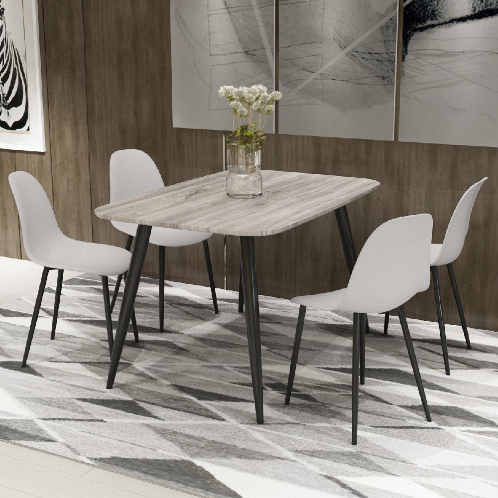 Read more about Arta grey wooden dining table 4 duo plastic calico chairs