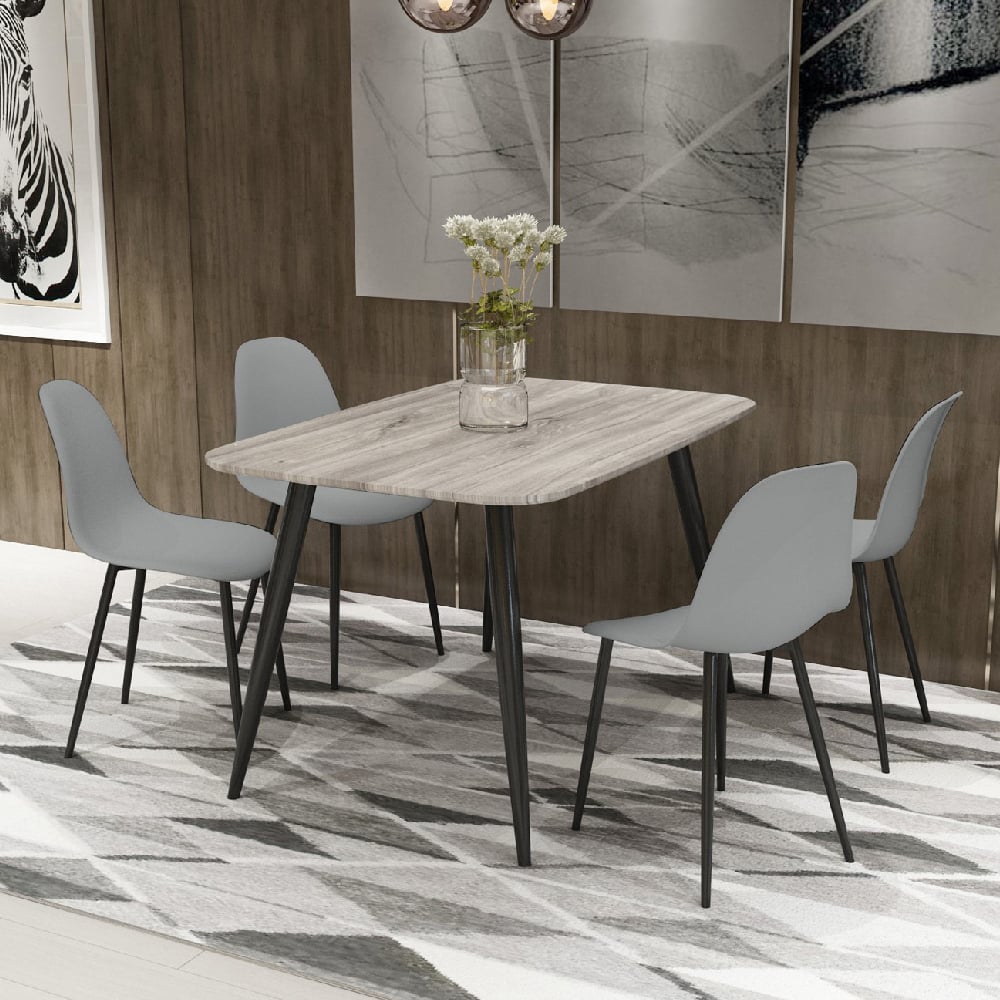 Read more about Arta grey wooden dining table 4 duo plastic grey chairs