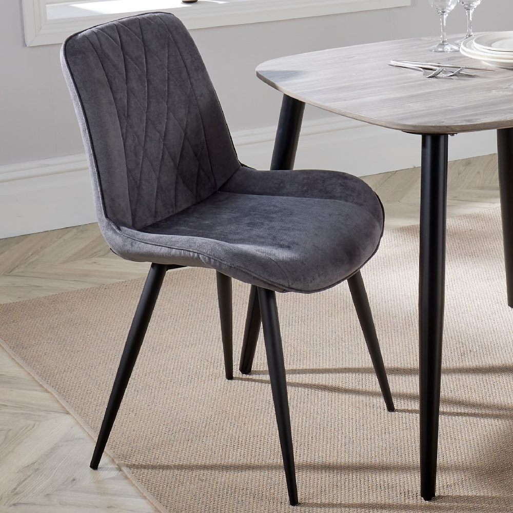 Arta Round Grey Wooden Dining Table 4 Dark Grey Diamond Chairs