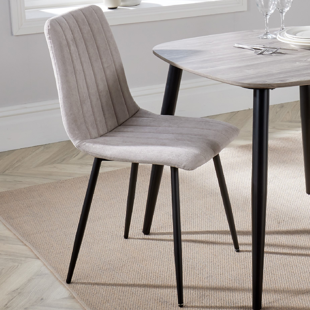 Arta Round Grey Wooden Dining Table 4 Natural Straight Chairs