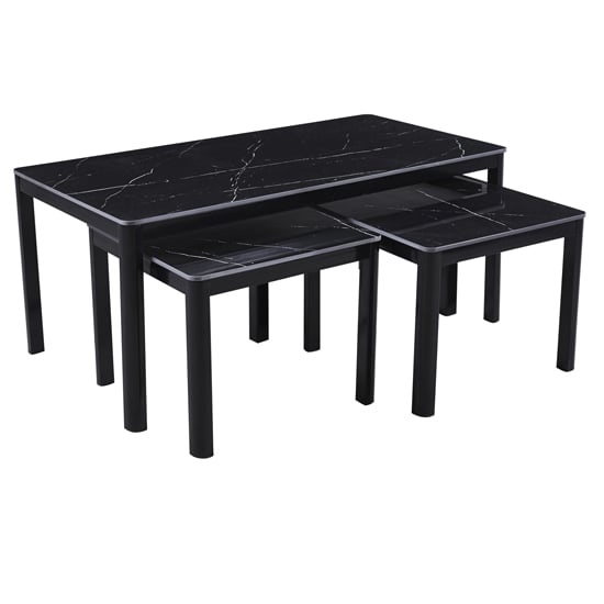 Product photograph of Arta Sintered Stone Coffee Table With 2 Side Tables In Black from Furniture in Fashion