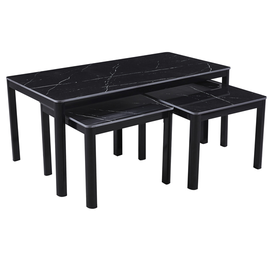 Arta Sintered Stone Coffee Table With 2 Side Tables In Black thumbnail