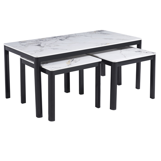 Arta Sintered Stone Coffee Table With 2 Side Tables In White thumbnail