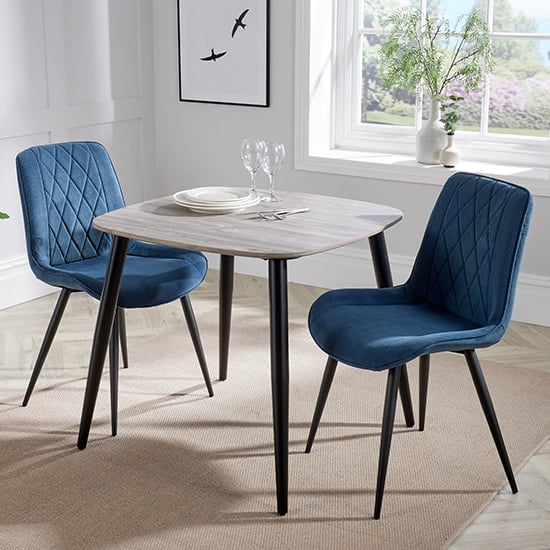 Arta Square Grey Oak Dining Table And 2 Blue Diamond Chairs