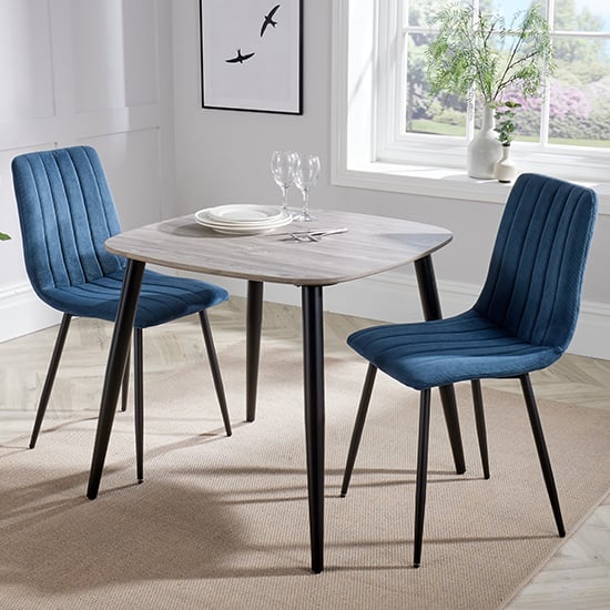 Arta Square Grey Oak Dining Table And 2 Blue Straight Chairs