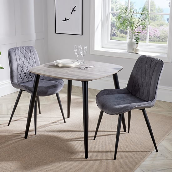 Arta Square Grey Oak Dining Table 2 Dark Grey Diamond Chairs