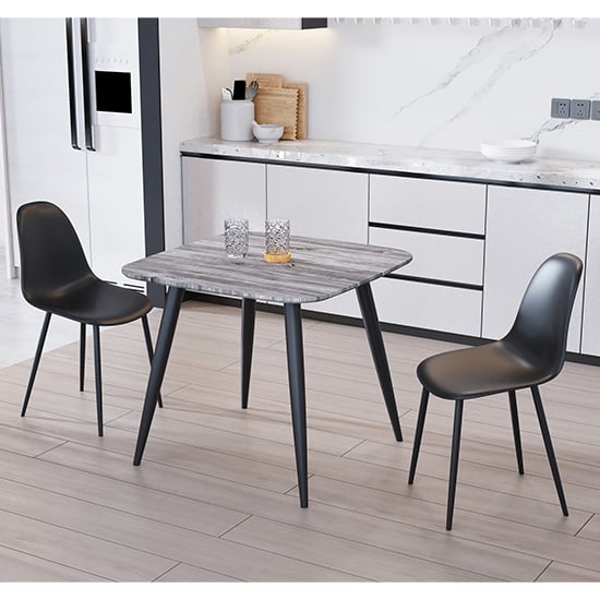 Arta Square Grey Oak Dining Table With 2 Duo Black Chairs