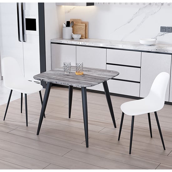 Arta Square Grey Oak Dining Table With 2 Duo White Chairs