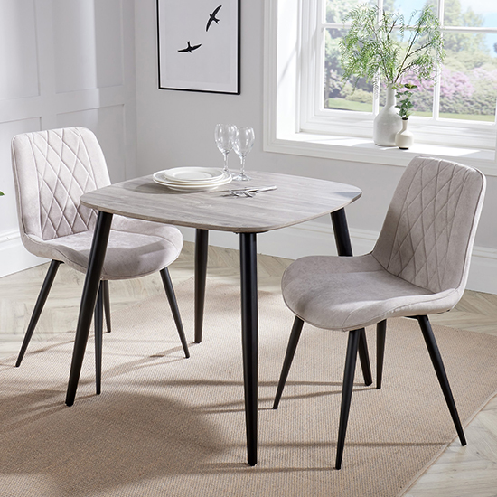 Arta Square Grey Oak Dining Table And 2 Natural Diamond Chairs