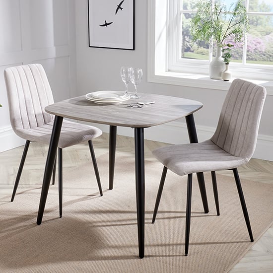 Arta Square Grey Oak Dining Table 2 Natural Straight Chairs