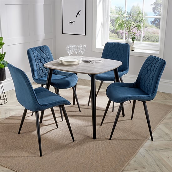 Arta Square Grey Oak Dining Table And 4 Blue Diamond Chairs