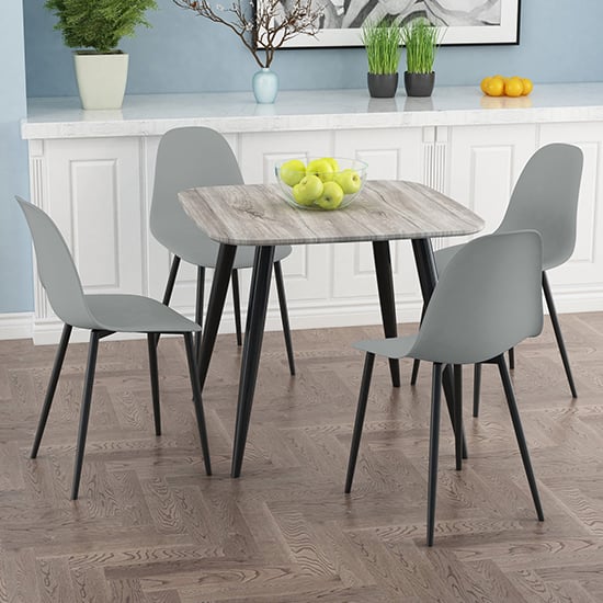 Arta Square Grey Oak Dining Table With 4 Duo Grey Chairs