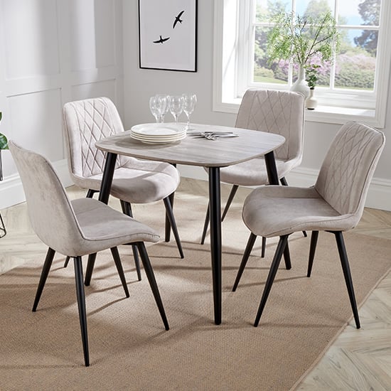 Arta Square Grey Oak Dining Table And 4 Natural Diamond Chairs