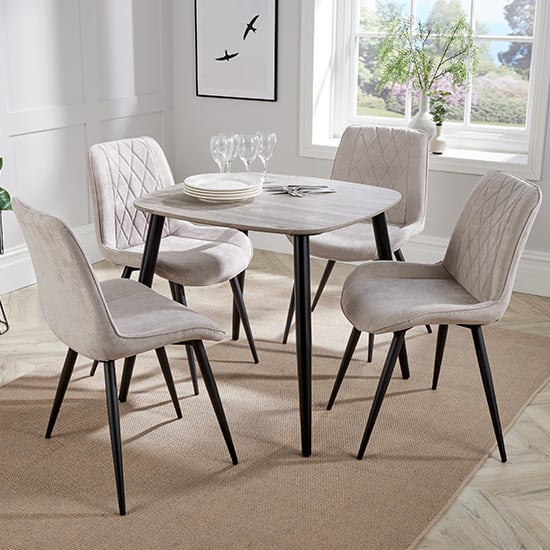 Read more about Arta square grey wooden dining table 4 natural diamond chairs