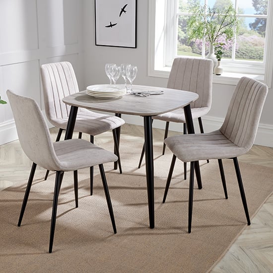 Arta Square Grey Oak Dining Table 4 Natural Straight Chairs