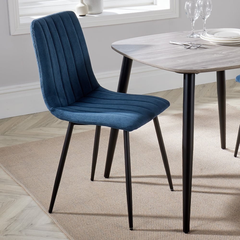 Arta Square Grey Wooden Dining Table 2 Blue Straight Chairs