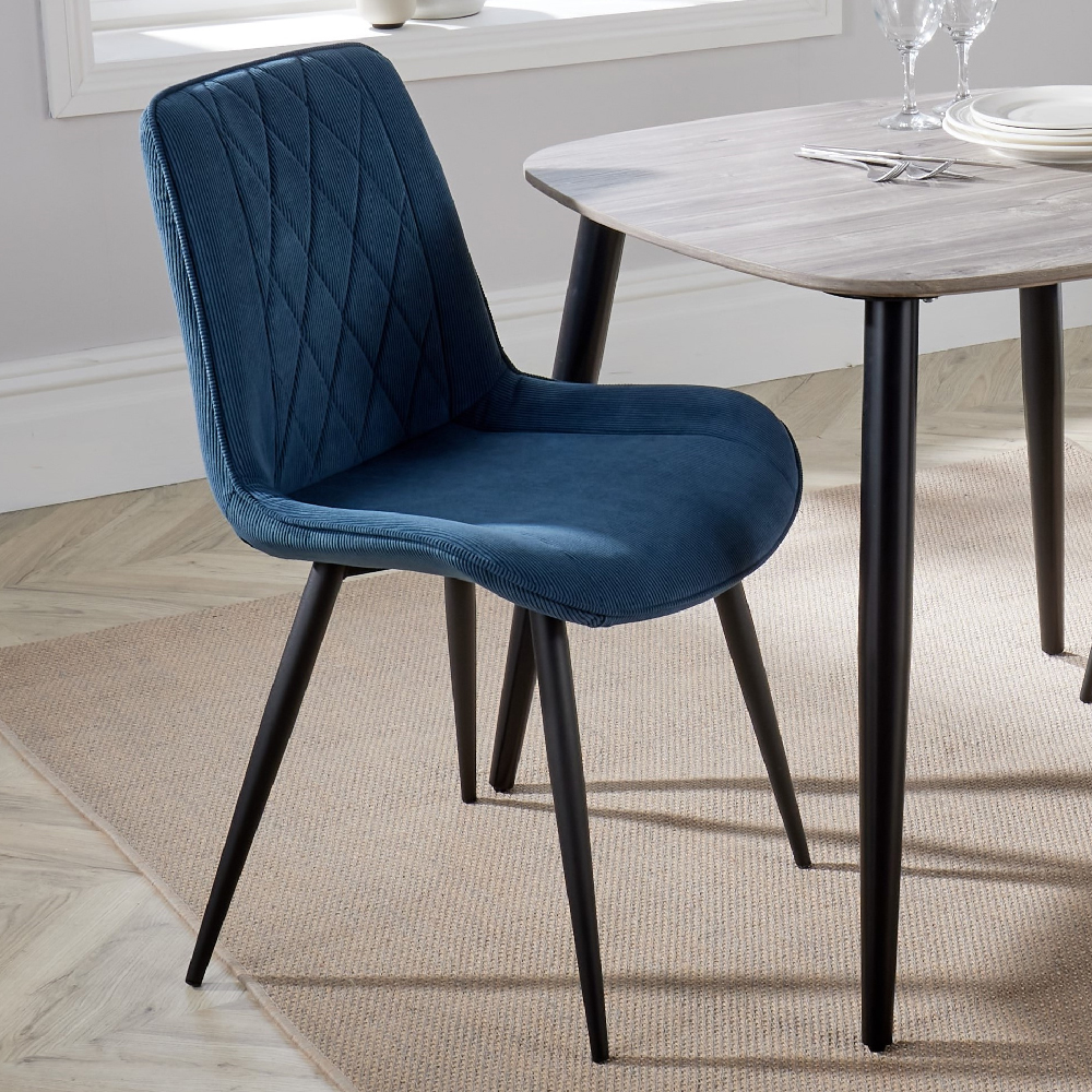 Arta Square Grey Wooden Dining Table 4 Blue Diamond Chairs