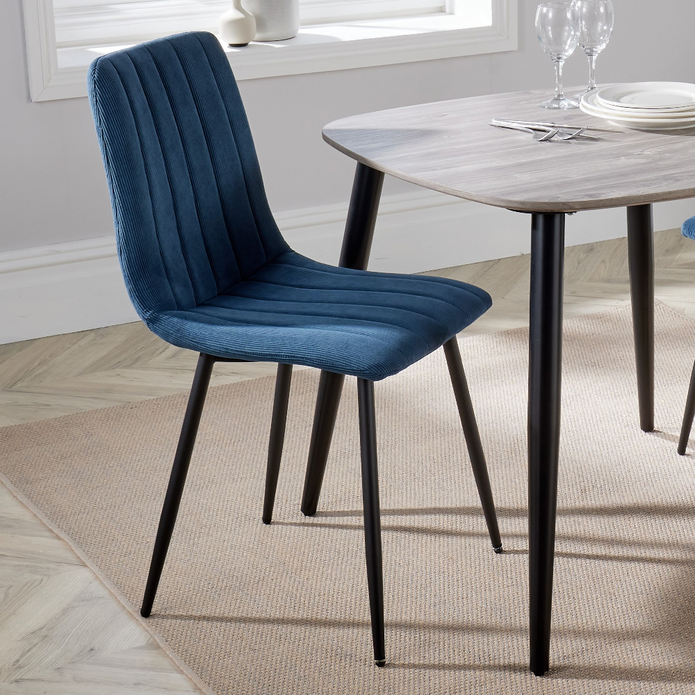 Arta Square Grey Wooden Dining Table 4 Blue Straight Chairs
