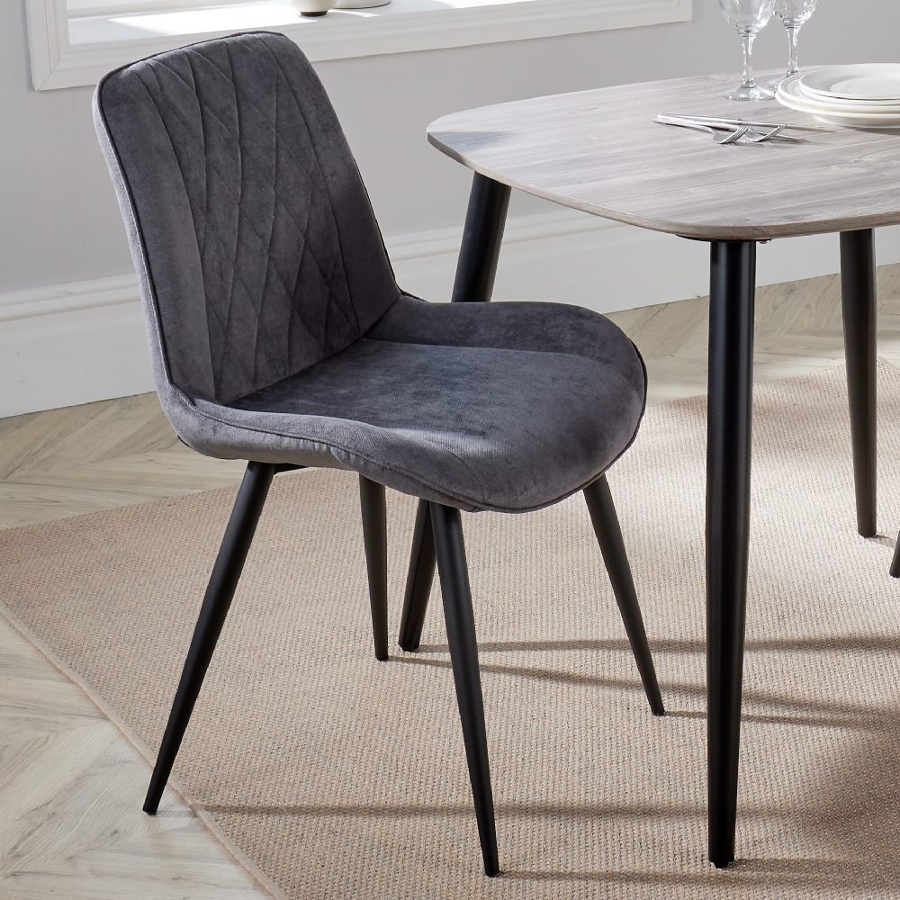 Arta Square Grey Wooden Dining Table 4 Dark Grey Diamond Chairs