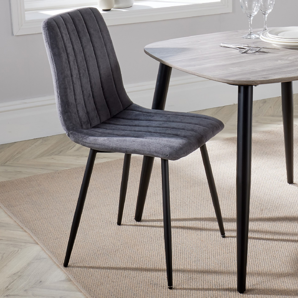 Arta Square Grey Wooden Dining Table 4 Dark Grey Straight Chairs