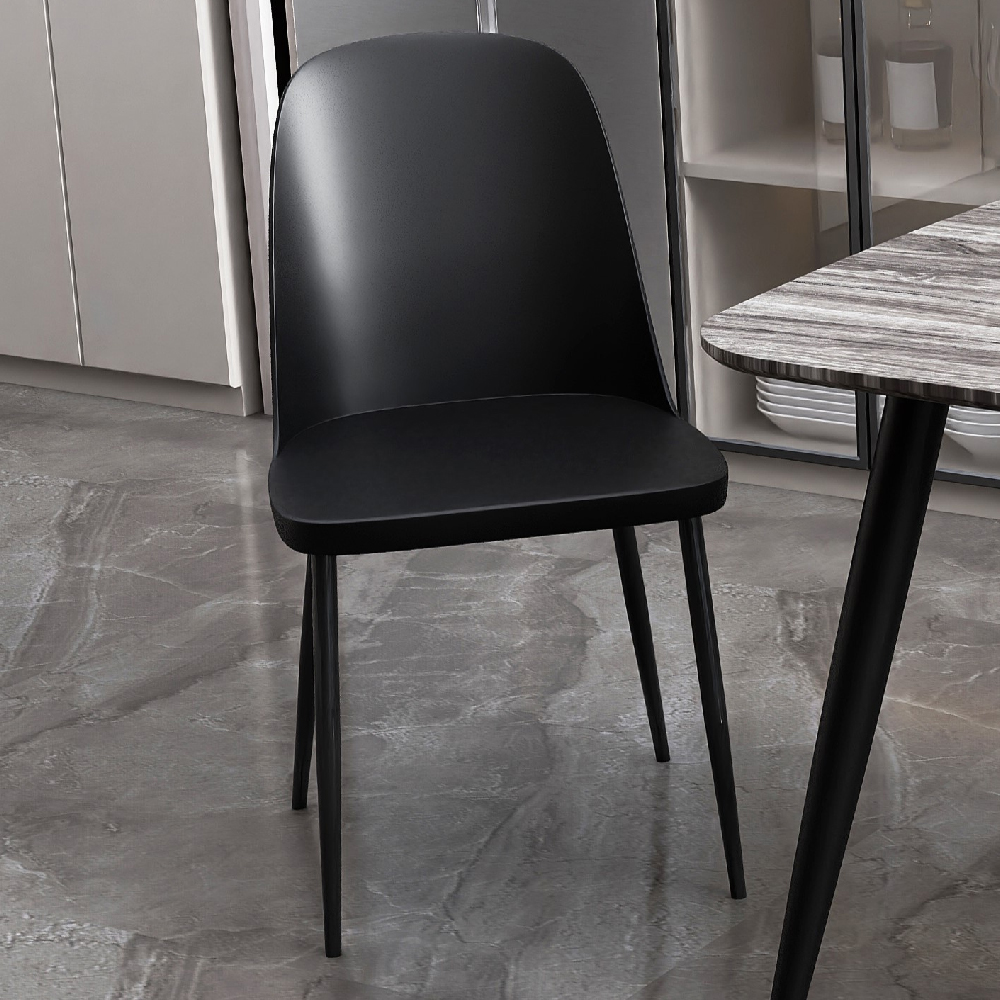 Arta Square Grey Wooden Dining Table 4 Duo Plastic Black Chairs