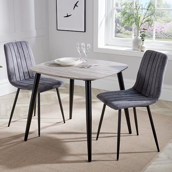 Arta Square Grey Oak Dining Table 2 Dark Grey Straight Chairs