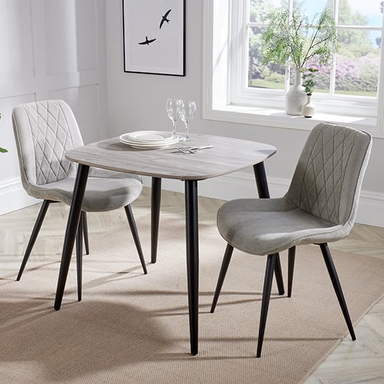 Arta Square Grey Oak Dining Table 2 Light Grey Diamond Chairs