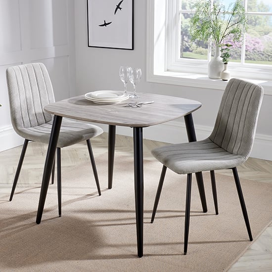 Arta Square Grey Oak Dining Table 2 Light Grey Straight Chairs