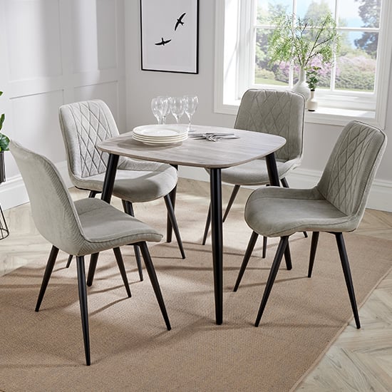 Arta Square Grey Oak Dining Table 4 Light Grey Diamond Chairs
