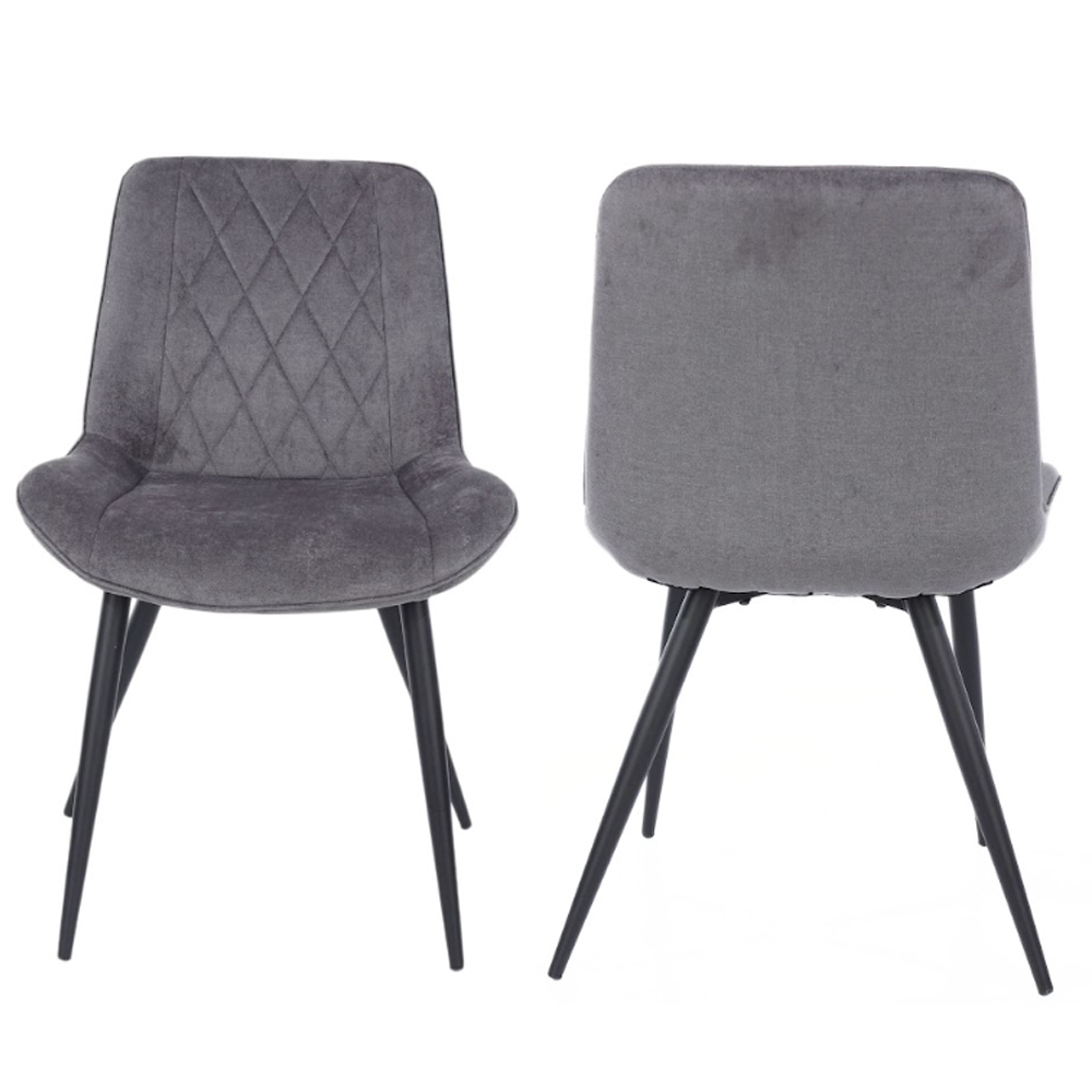 Arta Square Oak Wooden Dining Table with 2 Grey Diamond Stitch Fabric Chairs