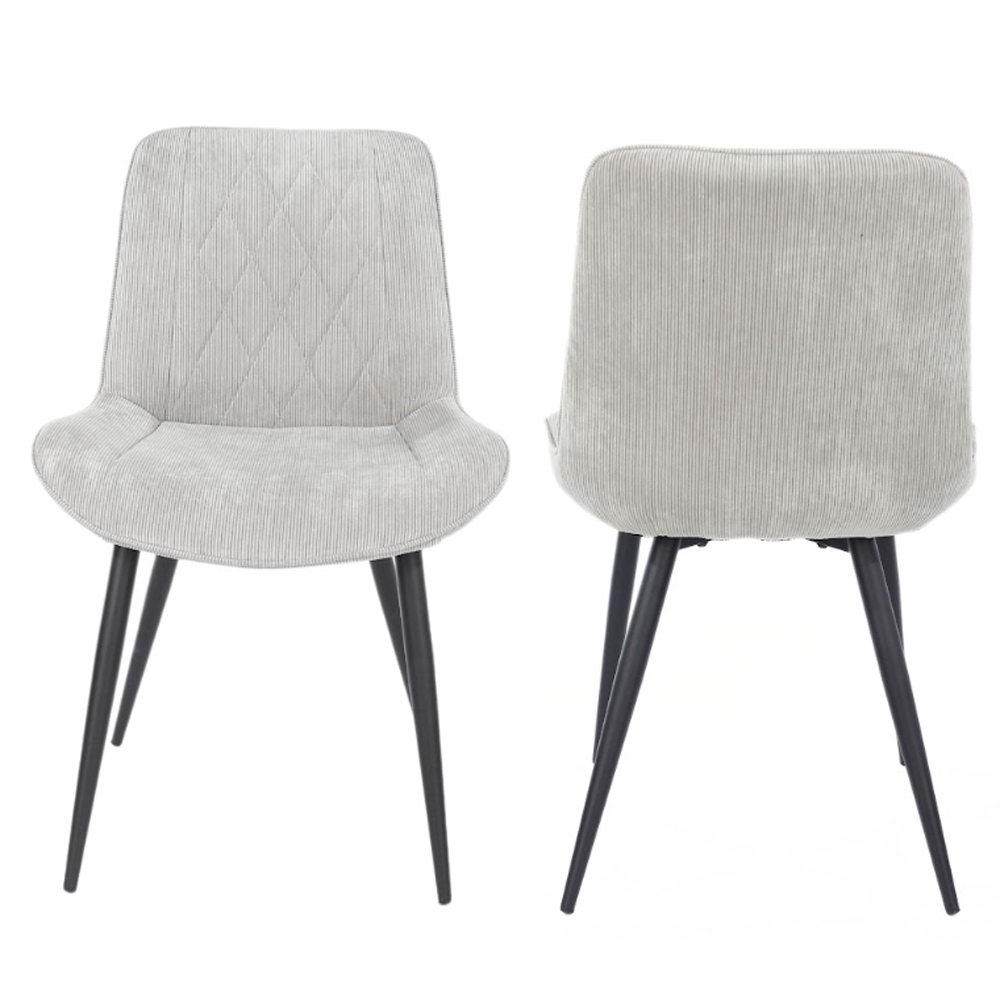 Arta Square Oak Wooden Dining Table with 2 Light Grey Diamond Stitch Fabric Chairs