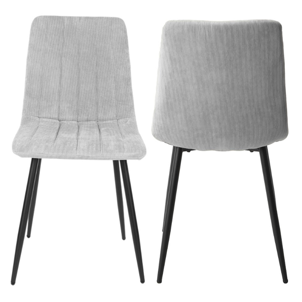 Arta Square Oak Wooden Dining Table with 2 Light Grey Straight Stitch Fabric Chairs