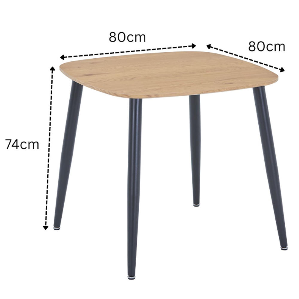 Arta Square Oak Wooden Dining Table with 2 White Plastic Chairs