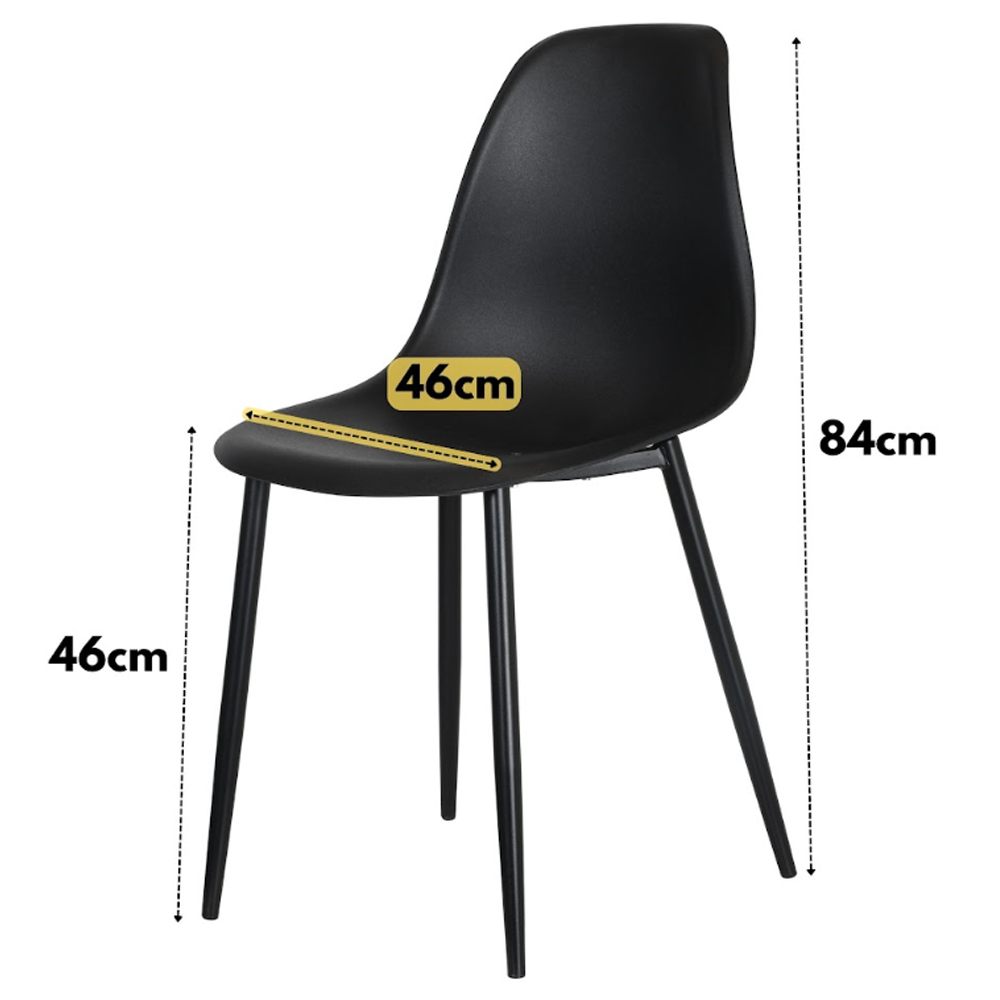 Arta Square Oak Wooden Dining Table with 4 Black Plastic Chairs