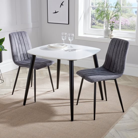 Arta Square White Dining Table And 2 Dark Grey Straight Chairs
