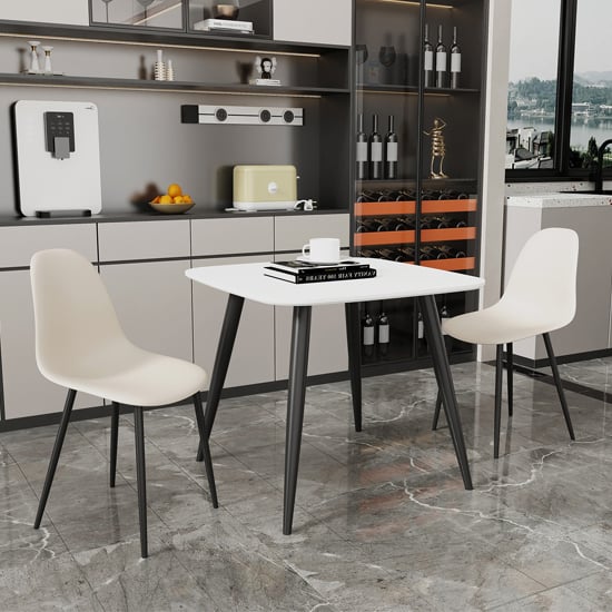 Arta Square White Dining Table With 2 Duo Calico Chairs