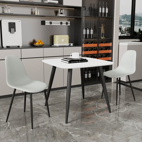 Arta Square White Dining Table With 2 Duo Grey Chairs