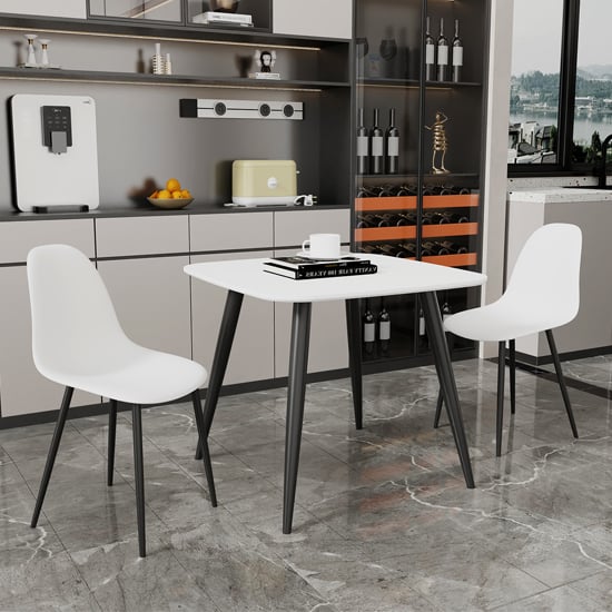 Arta Square White Dining Table With 2 Duo White Chairs