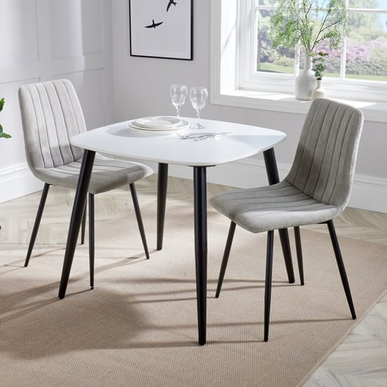 Product photograph of Arta Square White Dining Table And 2 Light Grey Straight Chairs from Furniture in Fashion