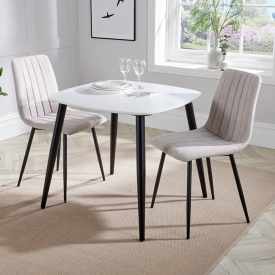 Arta Square White Dining Table And 2 Natural Straight Chairs