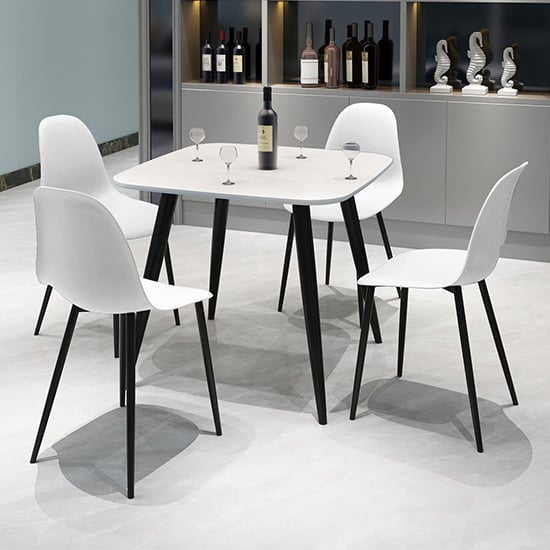 Arta Square White Dining Table With 4 Duo White Chairs