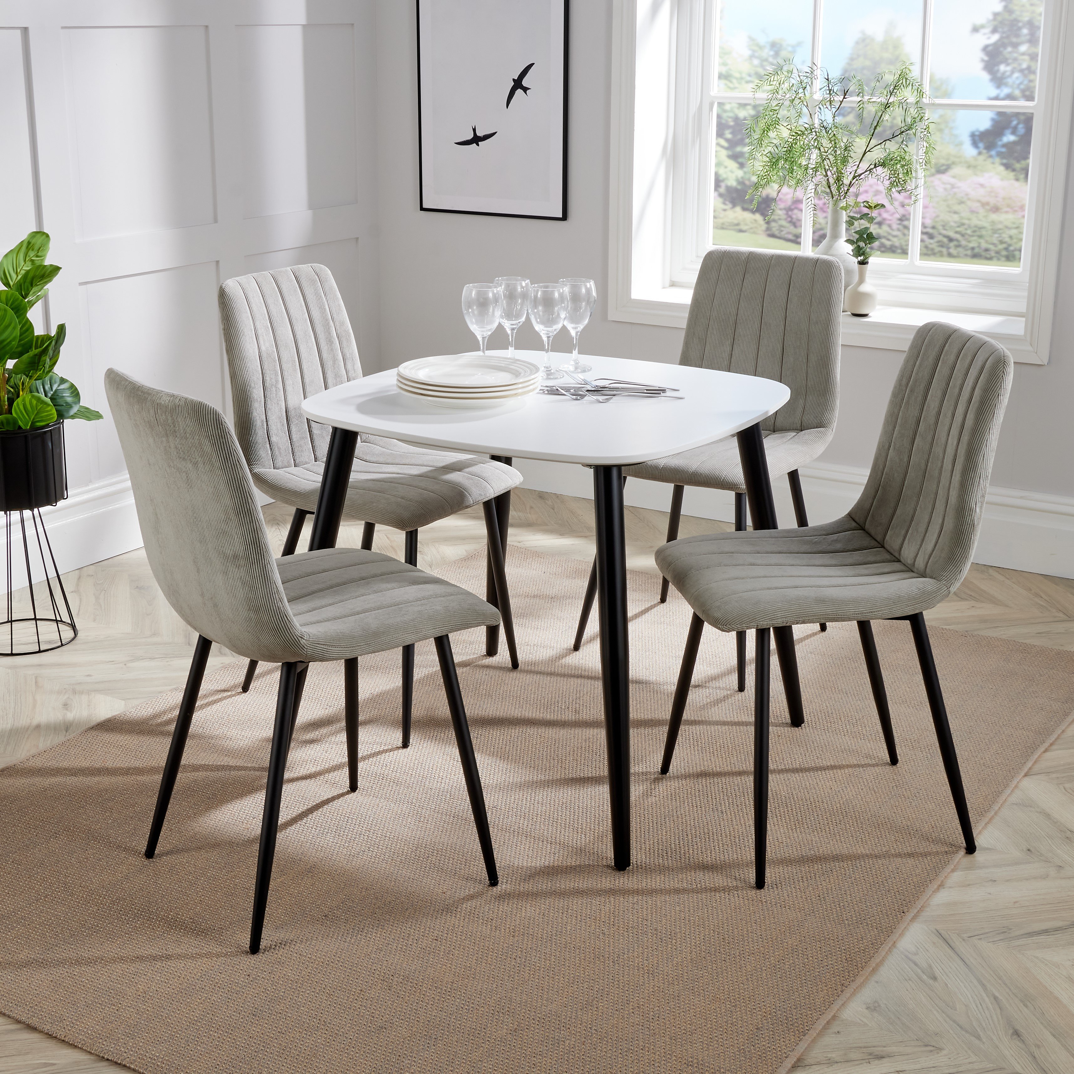 Product photograph of Arta Square White Dining Table 4 Light Grey Straight Chairs from Furniture in Fashion
