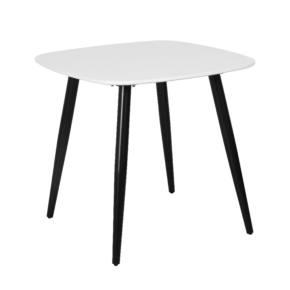 Arta Square White Wooden Dining Table 2 Curve Plastic Black Chairs