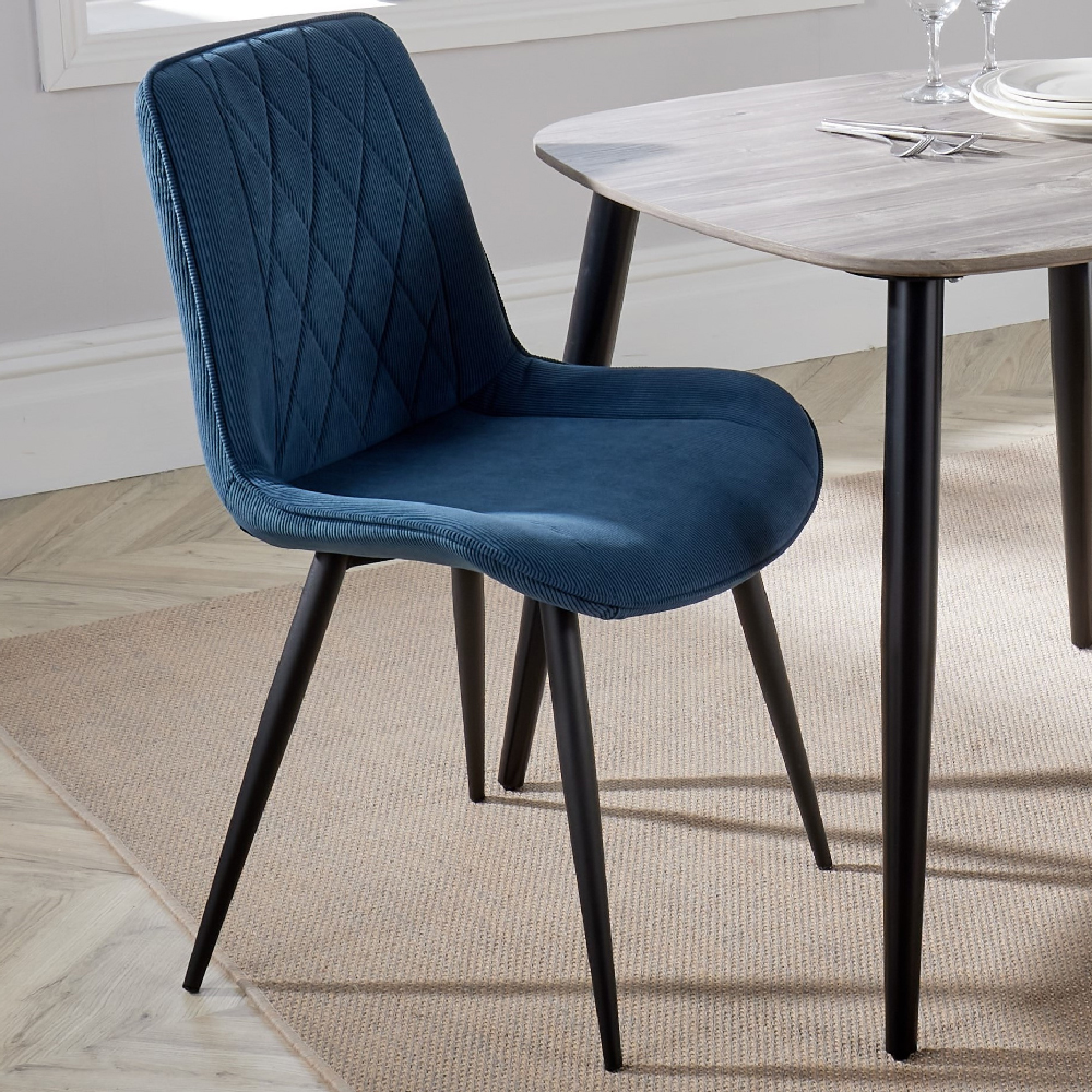 Arta Square White Wooden Dining Table 4 Blue Diamond Chairs