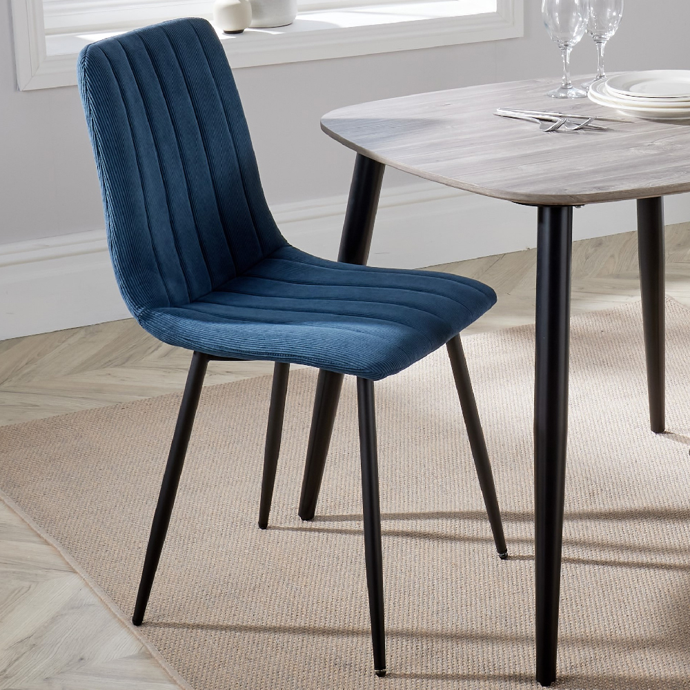 Arta Square White Wooden Dining Table 4 Blue Straight Chairs