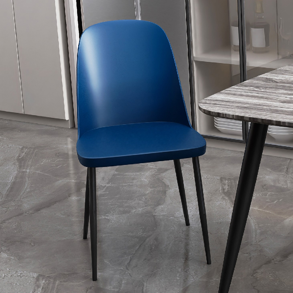 Arta Square White Wooden Dining Table 4 Curve Plastic Blue Chairs