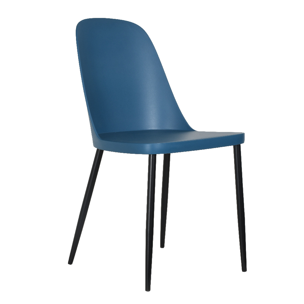Arta Square White Wooden Dining Table 4 Curve Plastic Blue Chairs